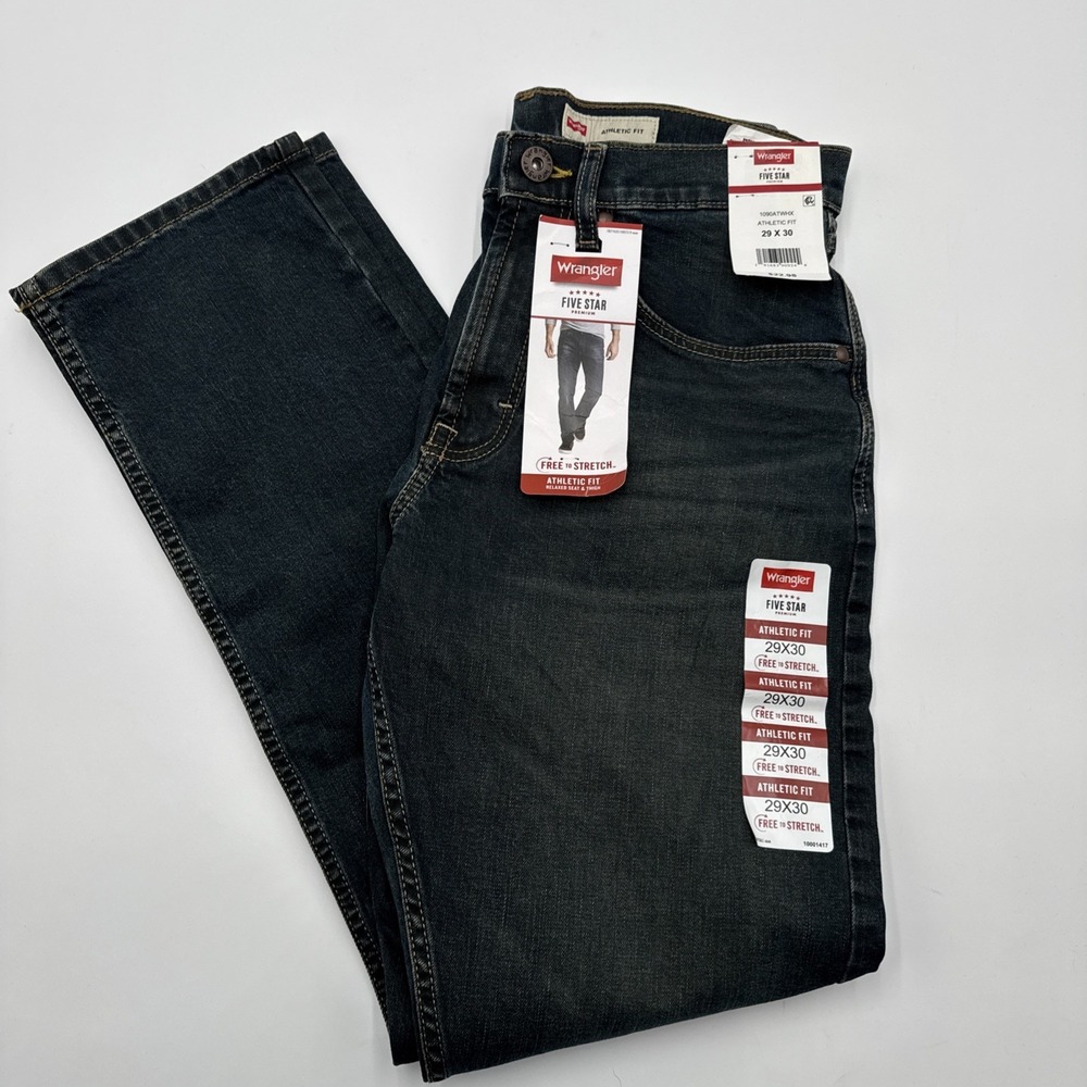 NWT Wrangler Men's 29x30 Premium Denim Men's Athletic Fit Jeans Dark Stonewash